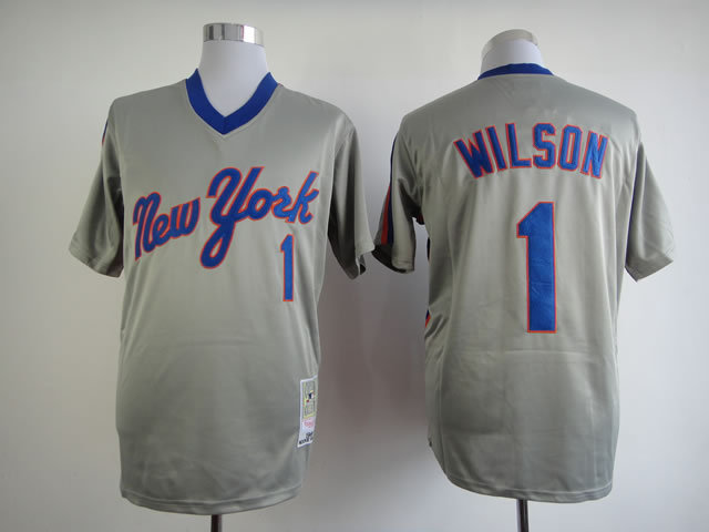 Men New York Mets #1 Wilson Grey Throwback MLB Jerseys->new york mets->MLB Jersey